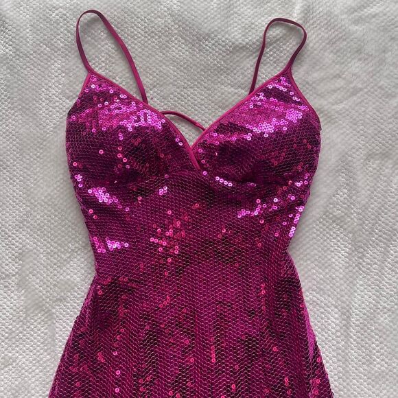 MASQUERADE HOT PINK SEQUIN MINI DRESS - Picture 3 of 5